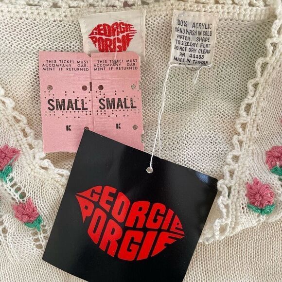 NWT NOS Vintage 70s Georgie Porgie Knit Sweater Embroidered Flowers XS - Picture 8 of 8